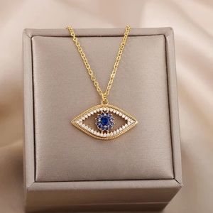 Swarovski Elements Gold Plated Symbolic Large Evil Eye Necklace NEW